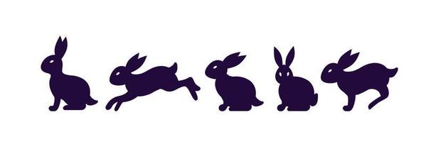 silhouettes de lapins en cours d'exécution. illustration animale stylisée. symbole du nouvel an chinois 2023. pour autocollants, affiches, cartes postales, éléments de conception vecteur