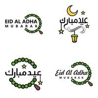 pack moderne de 4 illustrations vectorielles de voeux pour le festival islamique eid al adha eid al fitr lanterne de lune dorée avec de belles étoiles brillantes vecteur