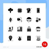 pack de 16 signes et symboles de glyphes solides modernes pour les supports d'impression Web tels que le dessert huawei esprit téléphone mobile éléments de conception vectoriels modifiables vecteur