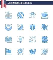 16 icônes créatives des états-unis signes d'indépendance modernes et symboles du 4 juillet de chapeau américain café thé modifiable éléments de conception de vecteur de jour des états-unis