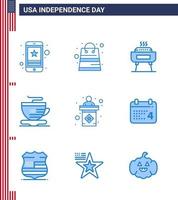9 icônes créatives des états-unis signes d'indépendance modernes et symboles du 4 juillet de l'élection café tasse vacances modifiables éléments de conception de vecteur de jour des états-unis