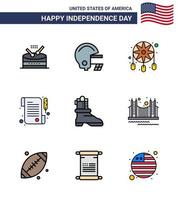 joyeux jour de l'indépendance usa pack de 9 lignes créatives remplies à plat de décoration de botte de pont shose reçu modifiable usa day vector design elements