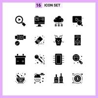 16 icônes de style solide. symboles de glyphe sur fond blanc. signes vectoriels créatifs pour le web mobile et l'impression. vecteur