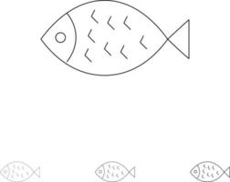 poisson nourriture pâques manger gras et mince ligne noire jeu d'icônes vecteur