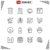 Style de ligne de 16 icônes. symboles de contour créatifs basés sur une grille pour la conception de sites Web. signes d'icône de ligne simple isolés sur fond blanc. 16 jeu d'icônes. vecteur