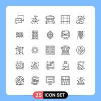 ligne d'interface mobile ensemble de 25 pictogrammes de mise en page d'équipement de fermeture à glissière de chaussure de niveau éléments de conception vectoriels modifiables vecteur