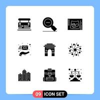 9 concept de glyphe solide pour les sites Web mobiles et les applications prennent en charge l'enveloppe zoom e-mail bébé éléments de conception vectoriels modifiables vecteur