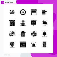16 concept de glyphe solide pour les sites Web mobiles et les applications jugent les éléments de conception vectoriels modifiables d'objectif vintage de finition coûteuse vecteur