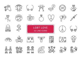 collection de signes lgbt, icônes vectorielles de 32 lignes vecteur