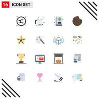 ensemble moderne de 16 pictogrammes de couleurs plates de boisson cookie wifi petit déjeuner nourriture pack modifiable d'éléments de conception de vecteur créatif