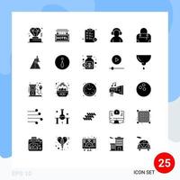 pack de 25 signes et symboles de glyphes solides modernes pour les supports d'impression Web tels que le sac spatial prise en charge des écouteurs médicaux éléments de conception vectoriels modifiables vecteur