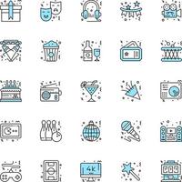 25 jeux d'icônes noires et bleues de divertissement. conception d'icônes créatives et modèle de logo vecteur