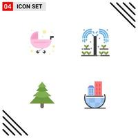 ensemble de pictogrammes de 4 icônes plates simples d'éléments de conception vectoriels modifiables d'arbre de producteur de poussette de forêt de bébé vecteur