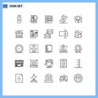 ligne d'interface mobile ensemble de 25 pictogrammes de fleur chine retour à l'école voyage conseil éléments de conception vectoriels modifiables vecteur