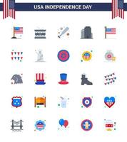 paquet plat de 25 symboles de la fête de l'indépendance des états-unis du drapeau uni st bâtiment américain éléments de conception vectoriels modifiables de la journée des états-unis vecteur
