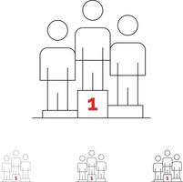 vainqueurs du podium sur le piédestal ensemble d'icônes audacieuses et fines en ligne noire vecteur