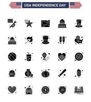 joyeux jour de l'indépendance 25 pack d'icônes de glyphe solide pour le web et l'impression chapeau usa carte point de repère bâtiment modifiable usa day vector design elements