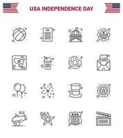 16 panneaux de ligne pour la fête de l'indépendance des états-unis drapeau insigne maison drapeau international pays éléments de conception vectoriels modifiables de la journée des états-unis vecteur