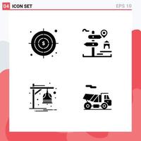 interface mobile glyphe solide ensemble de 4 pictogrammes d'emplacement de cloche d'entreprise immobilier train éléments de conception vectoriels modifiables vecteur