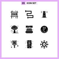 pack d'icônes vectorielles stock de 9 signes et symboles de ligne pour les éléments de conception vectoriels modifiables de champignon de lit de phare d'hôtel de fenêtre vecteur