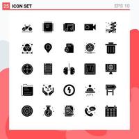 interface mobile glyphe solide ensemble de 25 pictogrammes d'éléments de conception vectoriels modifiables de chanson de cam de processeur d'enregistrement de curseur vecteur