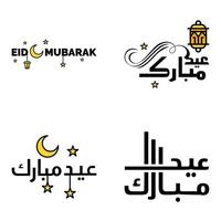 pack moderne de 4 illustrations vectorielles de voeux pour le festival islamique eid al adha eid al fitr lanterne de lune dorée avec de belles étoiles brillantes vecteur