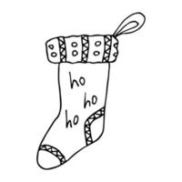 chaussette dessinée à la main pour les cadeaux de noël. doodle de chaussette suspendue. élément de conception unique d'hiver vecteur