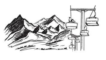 montagnes du paysage. croquis de la station de ski. illustration dessinée à la main vecteur