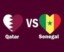 qatar et sénégal drapeau coeur avec noms symbole conception afrique et asie football final vecteur pays africains et asiatiques équipes de football illustration