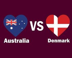 australie et danemark drapeau coeur avec noms symbole conception asie et europe football final vecteur pays asiatiques et européens équipes de football illustration