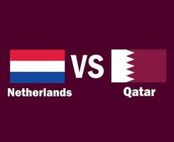emblème du drapeau des pays-bas et du qatar avec la conception de symboles de noms asie et europe finale de football vecteur illustration des équipes de football des pays asiatiques et européens