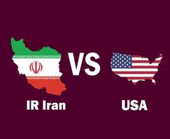 iran et états-unis carte drapeau avec noms symbole conception amérique du nord et asie football final vecteur pays nord-américains et asiatiques équipes de football illustration
