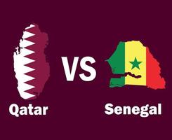 qatar et sénégal carte avec noms symbole conception afrique et asie football final vecteur pays africains et asiatiques équipes de football illustration
