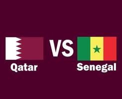 emblème du drapeau du qatar et du sénégal avec la conception de symboles de noms afrique et asie football final vecteur illustration des équipes de football des pays africains et asiatiques