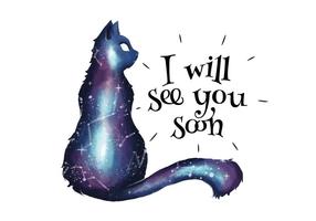 Galaxy With Cat Silhouette and Quote vecteur