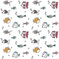 poisson mignon dans un fond de motif sans couture de style coloré doodle. illustration vectorielle vecteur