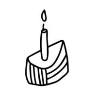 joyeux anniversaire tranche de gâteau avec bougie vecteur doodle