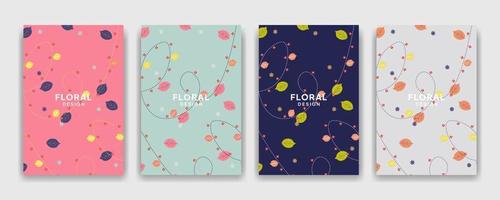 modèle pour les couvertures de cahier et les pages avec des fleurs dessinées à la main et un objet abstrait avec un fond coloré, il peut être utilisé pour le planificateur, le journal intime, le journal de poche. vecteur