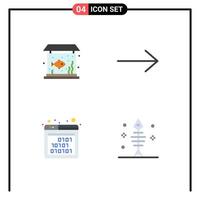 interface mobile icône plate ensemble de 4 pictogrammes d'éléments de conception vectoriels modifiables de poissons binaires de réservoir de seo à la maison vecteur