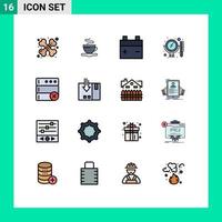 ensemble de 16 symboles d'icônes d'interface utilisateur modernes signes pour servir batterie de base de données ensemble peigne éléments de conception vectoriels créatifs modifiables vecteur