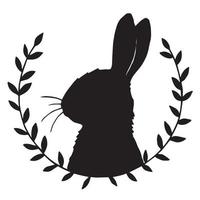 dessin vectoriel, cadre vintage avec silhouette de lapin de Pâques. design minimaliste, couronnes de branches et silhouette de lapin vecteur