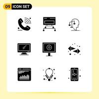 9 concept de glyphe solide pour les sites Web mobiles et les applications moniteur imac base de données intégrité informatique éléments de conception vectoriels modifiables vecteur