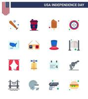 16 usa pack plat de signes et symboles de la fête de l'indépendance de la célébration de l'insigne usa oiseau glace modifiable usa day vector design elements