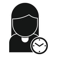 vecteur simple d'icône de tâche de temps de femme. horloge de travail