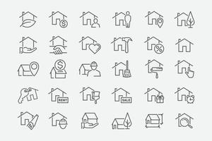 ensemble d'icônes plat à la maison. pack d'icônes de maison. icônes de construction résidentielle. page d'accueil. propriété. icônes de l'immobilier. illustration vectorielle vecteur