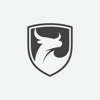 vecteur de conception de logo de taureau, illustration de bouclier de taureau, icône à longues cornes, vecteur d'icône de buffle