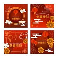 modèle de publication sur les médias sociaux du nouvel an chinois avec lanterne et décoration florale vecteur