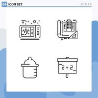 ligne d'interface mobile ensemble de 4 pictogrammes d'électrocardiogramme bouteille bâtiment construction tableau noir éléments de conception vectoriels modifiables vecteur