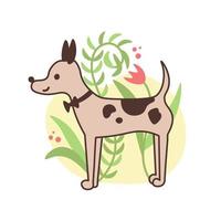 chien doodle en noeud papillon avec des brindilles et des fleurs vecteur