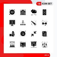 16 icônes créatives signes et symboles modernes de moniteur en ligne nuage pluie température éléments de conception vectoriels modifiables mobiles vecteur